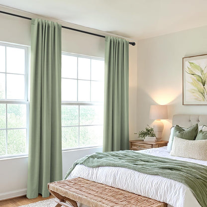 Skiennix 100% Blackout Linen Curtains - Thermal Insulated Drapes for Bedroom | 2 Panels Set, 50" W x 96" L, Sage