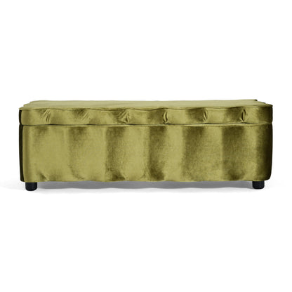 Christopher Knight Home Pean Living Room Ottoman with Storage, Velvet Upholstered Storage Ottoman Bench, Sofa Foot Stool with Wood Frame, Bedroom End of Bed Bench, Chic Scalloped Design, Olive Green