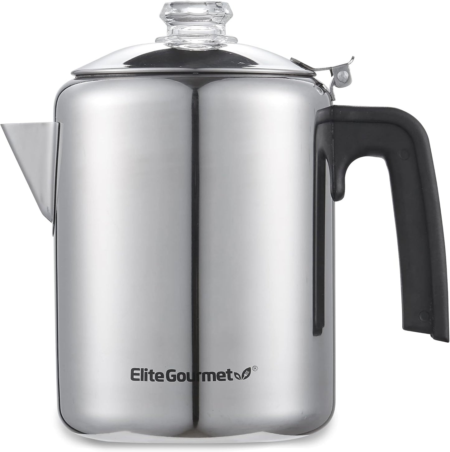 Elite Gourmet EC008 Classic Coffee Percolator, 8-Cup, Stainless Steel, Glass Knob, Cool-Touch Handle