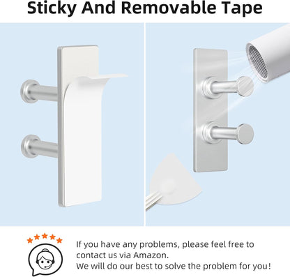 Extra Sticky Stainless Shower Hooks, Wall Mounted Razor Holder, Self-Adhesive Double Hooks for Towel, Loofah, Coat