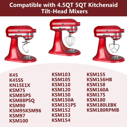 LETOMS Stainless Steel Attachments 3 Pieces for KitchenAid 4.5-5QT Tilt-Head Stand Mixer and Mixing Bowl,K45WW Wire Whip, K45DH Dough Hook, K45B Flat Beater,Dishwasher Safe and Heavy Duty
