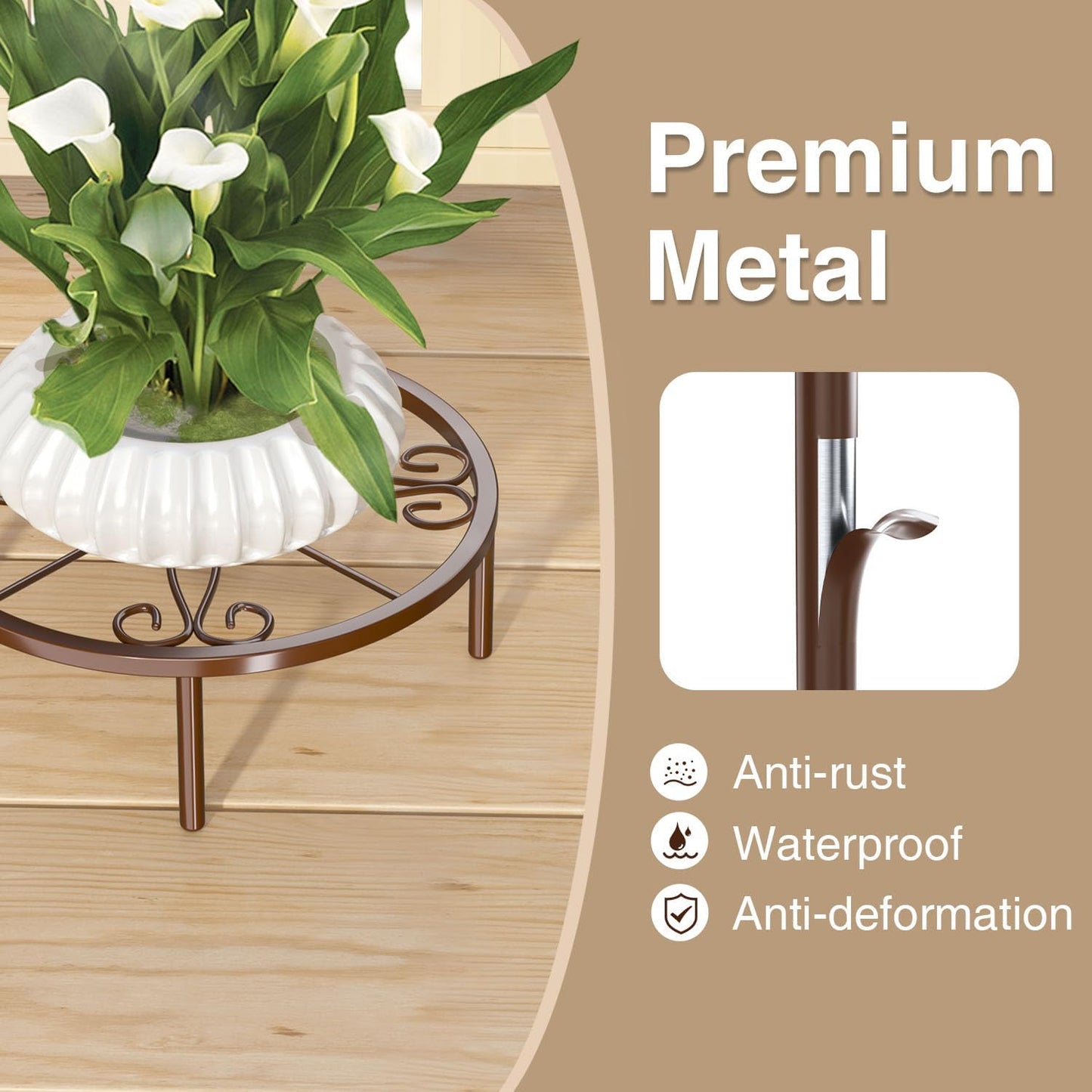 Josmimic 10.23" Bronze Metal Plant Stand: Short Flower Pot Stand - Heavy Duty Plant Holder for Home Courtyard Indoor