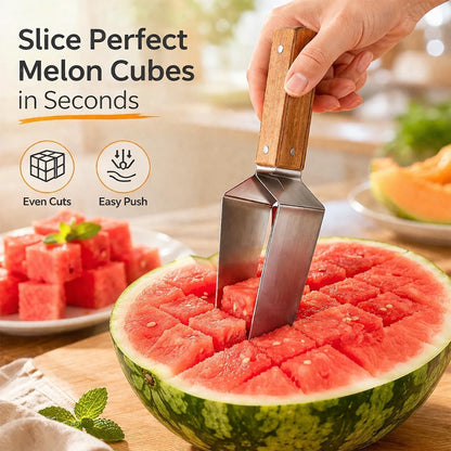 Triangle Watermelon Cutter, 2026 New Portable Stainless Steel Watermelon Slicer, Watermelon Cutter Slicer Tool with Wooden Handle, Melon Slicer, Fruit Cutter for Home, Kitchen, Camping, Picnic (3PCS)