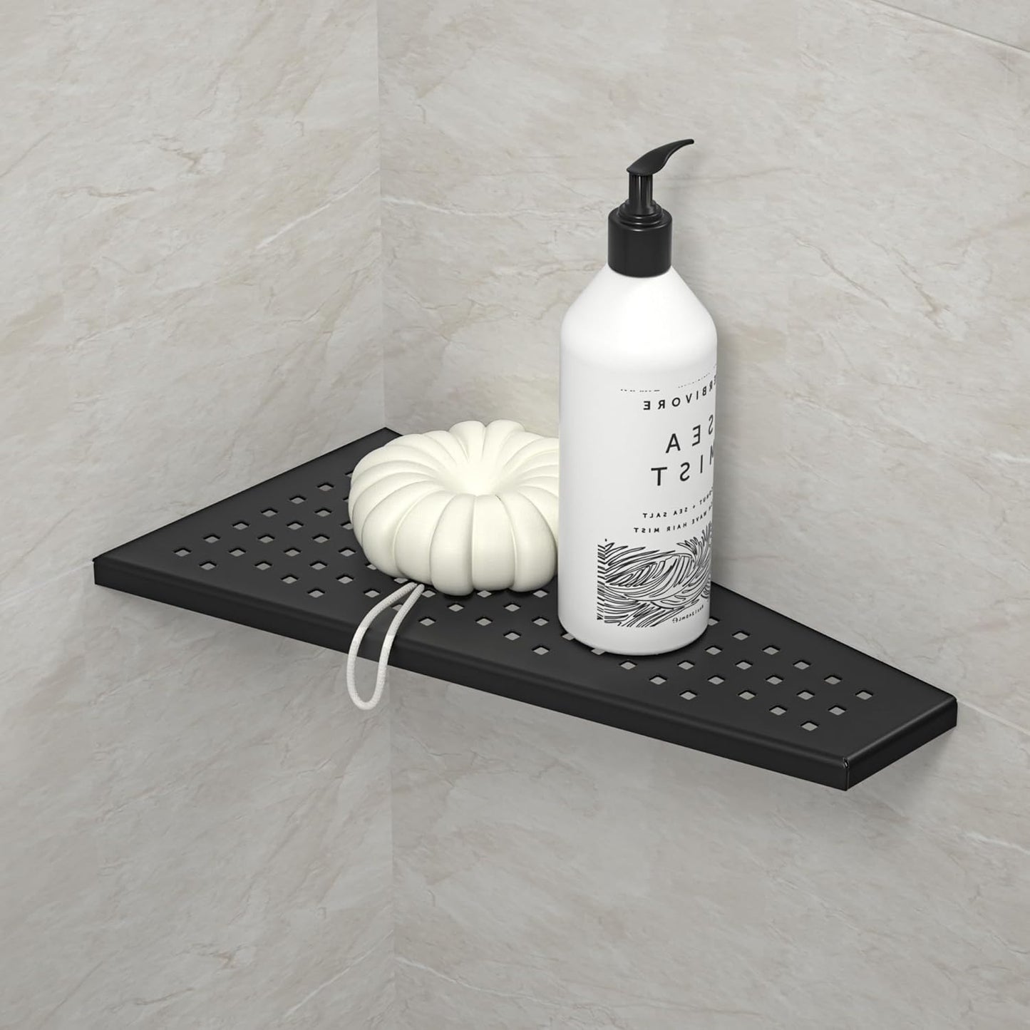 12" 304 Corner Shower Shelf, Matte Black Trapezoid Grout in Shampoo Shelf, Stainless Steel Grid Design Recessed
