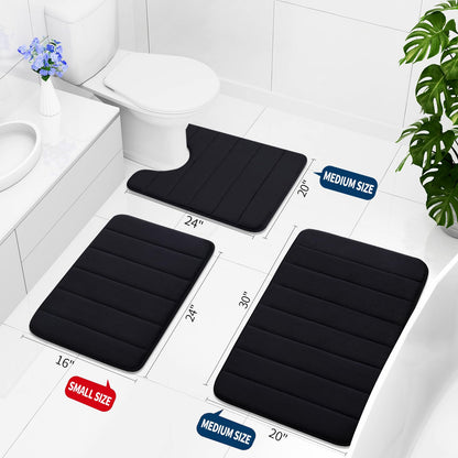 Buganda Memory Foam Bath Mat, 34" x 20", Ultra Soft and Non-Slip Bathroom Rugs, Water Absorbent and Machine Washable Bath Rug for Bathroom, Shower, and Tub, Black