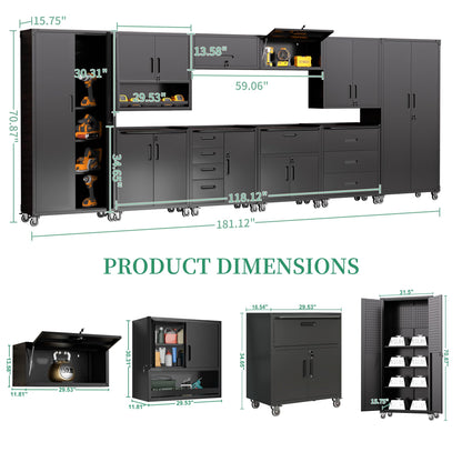 VIYET Metal Tool Cabinet,Garage Storage Cabinet System,Wall Cabinet & Locking Rolling Tool Cabinet with Doors and Adjustable Shelves,Steel Tool Cabinets for Home