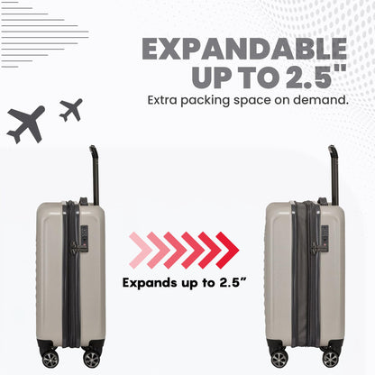 Spyder Rails Expandable Hardside Upright Suitcase with 360 Spinner Wheels, TSA Approved Lock, Oatmeal, 3-Piece Set