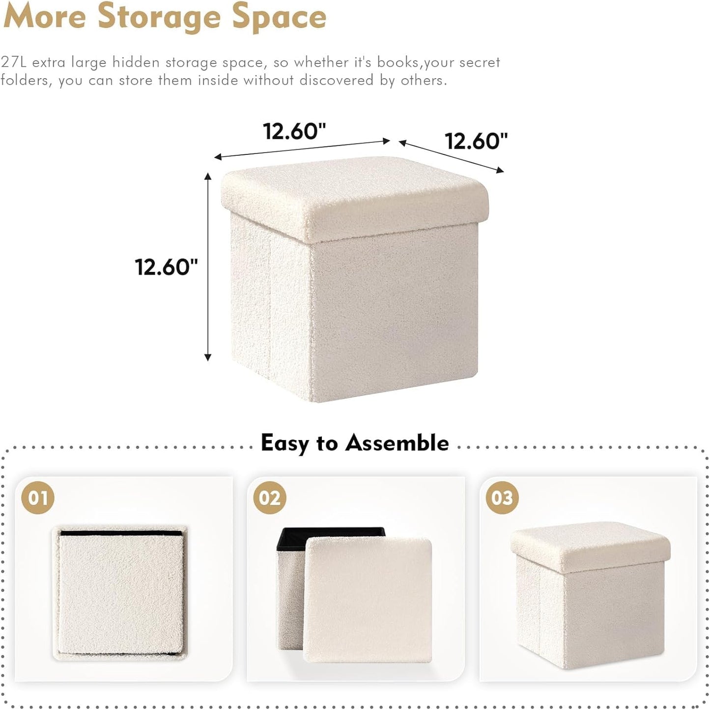 12.6"x12.6"x12.6" B FSOBEIIALEO Small Storage Ottoman Cube Sherpa Ottomans Foot Rest, Foldable Boucle Ottoman, Faux