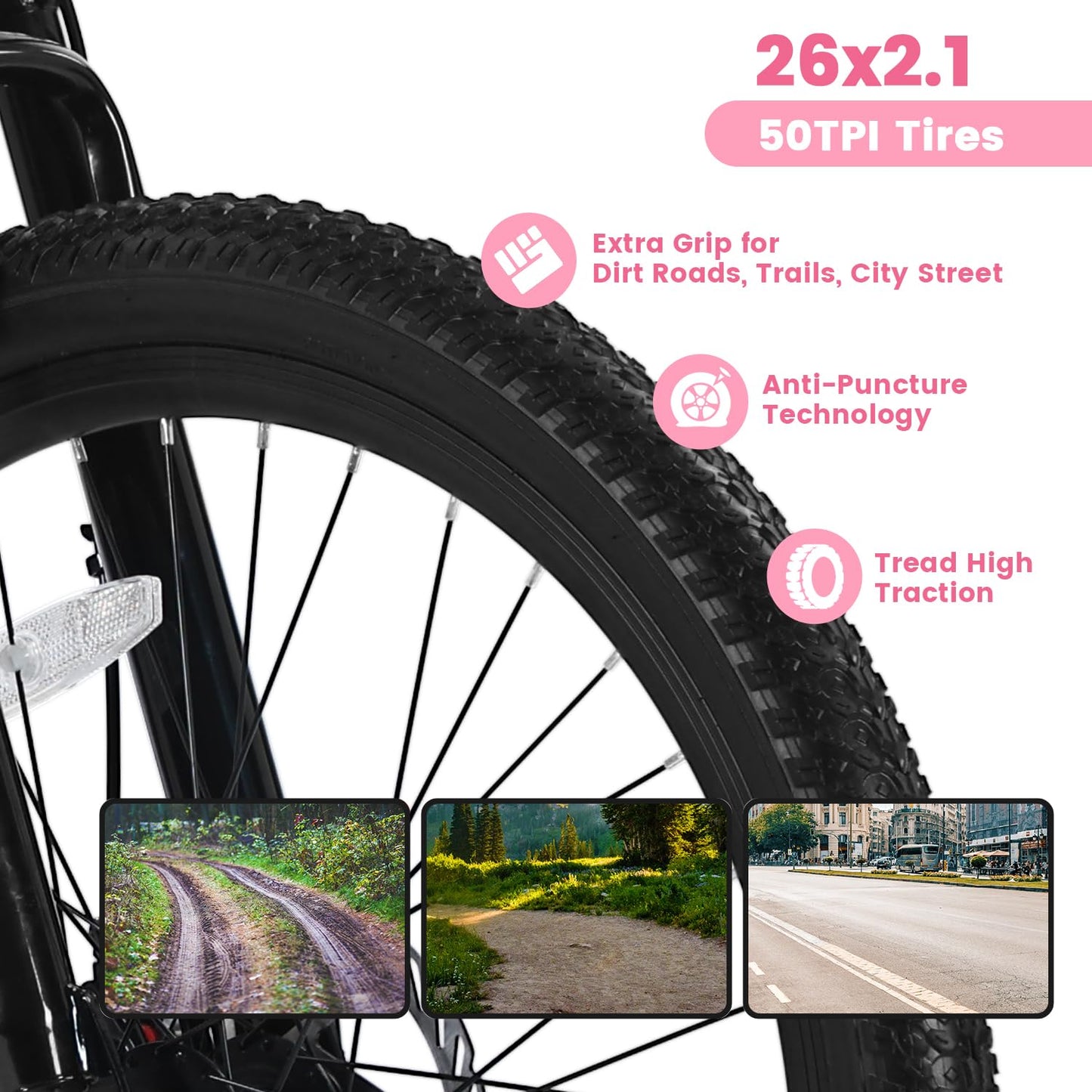 Ecarpat Women's Mountain Bike 24/26 Inch Wheels, 21-Speed Trail Commuter City Mountain Bikes, 15"/17" Carbon Steel Frame Female Bicycles Disc Brakes Front Fork