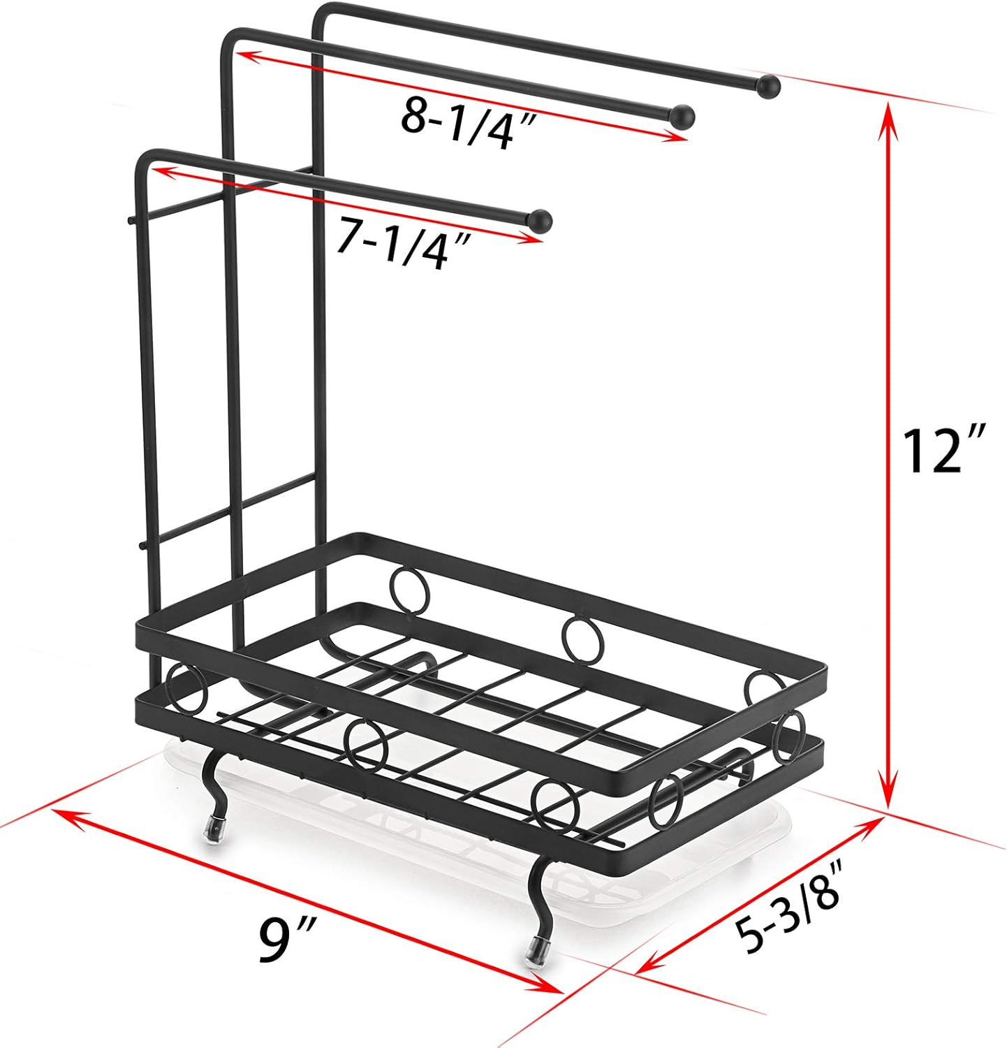 JUXYES Kitchen Sink Caddy Sponge Holder with Dishcloth Drying Rack, Storage Organizer for Kitchen Countertop, Black