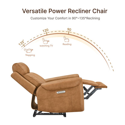 KISLOT Leather Recliner Chair for Adults Wall Hugger RV Recliner with USB Charging Ports Electric Power Reclining Sofa for Living Room Home Theater Seating Bedroom
