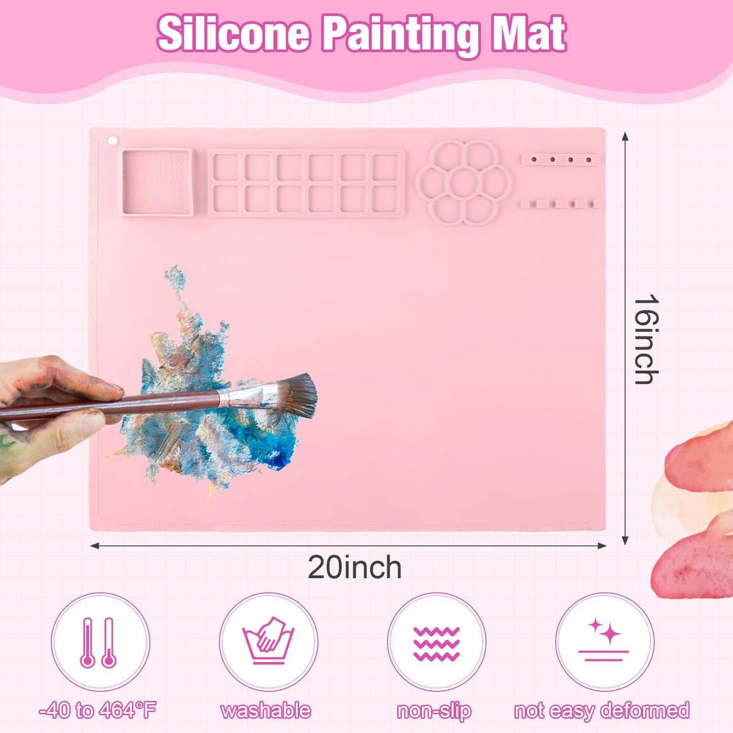 Fuyoooo 2 Pcs Painting Supplies Set with Silicone Painting Mat & Paint Brush Cleaner Bucket for Crafts Paint Brush Holder Organizer with Palette Party Art Supplies for Kids, Adults & Beginners