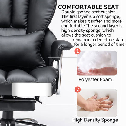 Efomao Big and Tall Office Chair with Foot Rest 400LBS, PU Leather Computer Chair, Heavy Duty Executive Office Chair with Lumbar Support, Black Home Office Chairs