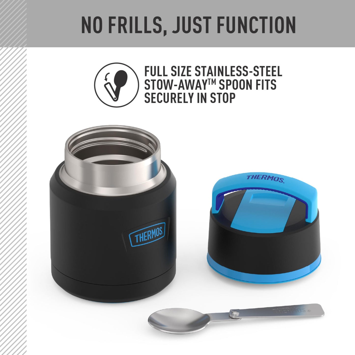 THERMOS ICON Stainless Steel Food Jar with Spoon, 12 Ounce, Black