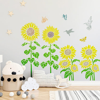 Large Sunflower Stencil Fence Stencils for Outdoors Reusable Floral Templates Large Flower Stencils for Painting on Wood Fence Garden Wall Mural DIY Crafts Canvas Fabric Furniture(sunflower9)