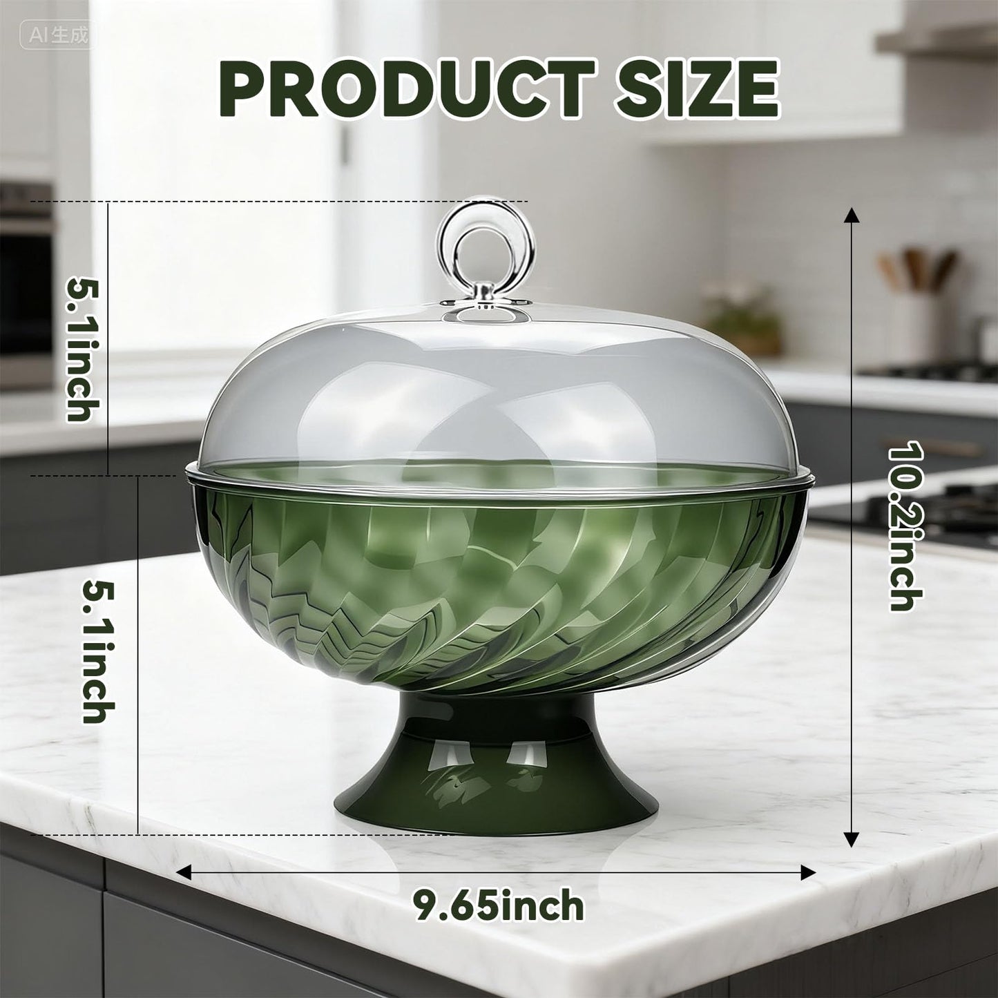 Fruit bowl with lid & Basket - Fruit Fly Proof Kitchen Counter Storage for Fruits & Veggies, Plastic Decorative fruit baske with Draining Holes & Handle (green 1Pcs)