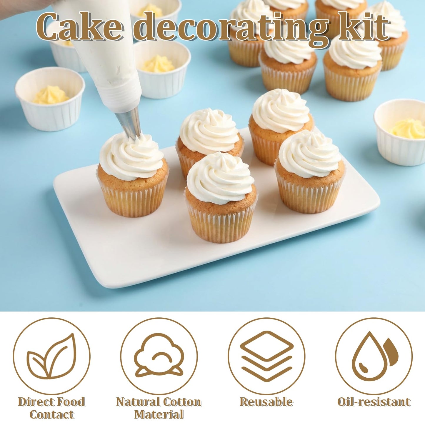 4 Pcs 24 inch Reusable Piping Bags and Tips Set 11Pcs Cotton Pastry Bags Kit Frosting Piping Kit, Durable Cotton Exterior for Cake Decorating, Cupcakes, Cookies, Home Bakers, Chefs
