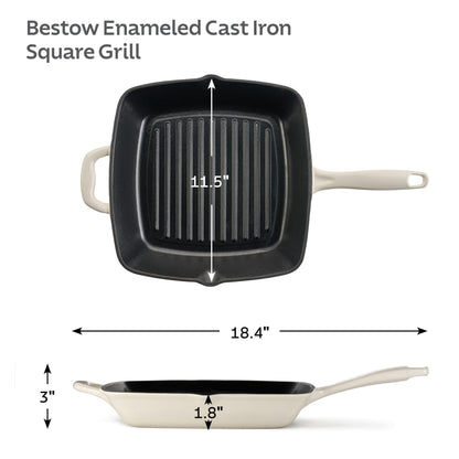 Tramontina Bestow Enameled Cast Iron Grill Pan with Press, 11-inch, Latte with Gold Knob