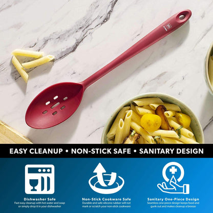 DI ORO Silicone Slotted Spoon - 600°F High Heat Silicone Spoon for Cooking Nonstick Cookware Safe - Silicone Kitchen Spoon for Serving & Stirring - Large Spoon for Mixing - Dishwasher Safe (Red)