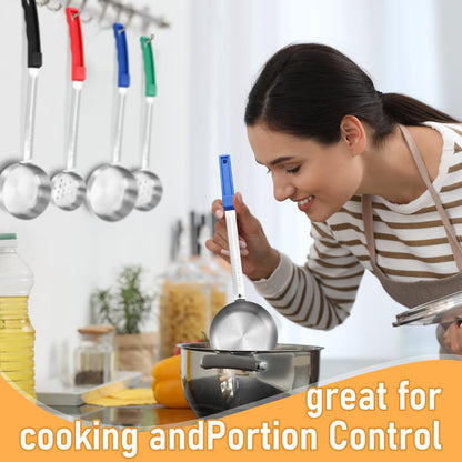 6 Pcs Portion Control Serving Spoons Set, Portion Scoops for Food, Unslotted Spoon (2, 4, 6, 8 oz), Slotted Stainless Steel Ladle Spoon (1, 3 oz) for Measuring Serving Ladle Utensils Weight Loss
