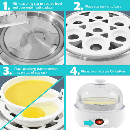 Elite Gourmet EGC007CHW Electric 7 Egg Capacity Cooker, Poacher, Omelet Maker, BPA Free