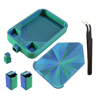 Diamond Painting Tray with Lid and Tweezer, Rhinestone Storage Tray with Lid & 2 Storage Bucket Design, Easy Pour Bead Tray, Diamond Art Kits for Adults, Diamond Art Accessories Tools (Blue Green)