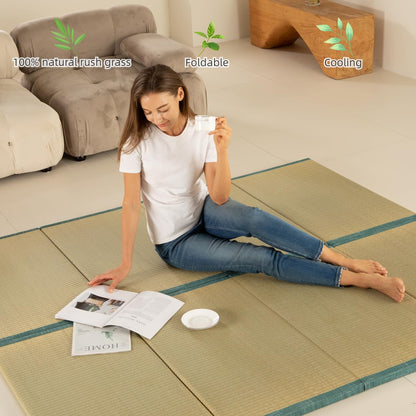 MustMat Japanese Floor Mattress Foldable Tatami Mats Folding Tatami Futon Mattress Rush Grass Floor Bed 35.4"x78.7"x1.2"(2 Piece Set)