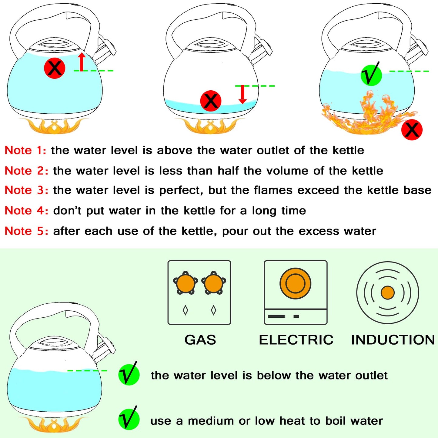 GGC Tea Kettle for Stove Top, Loud Whistling Kettle for Boiling Water Coffee or Milk, 3.1 Quart 3L Heavy Stainless Steel Black Kettle with Wood Pattern Handle, Unique Button Control Kettle Outlet