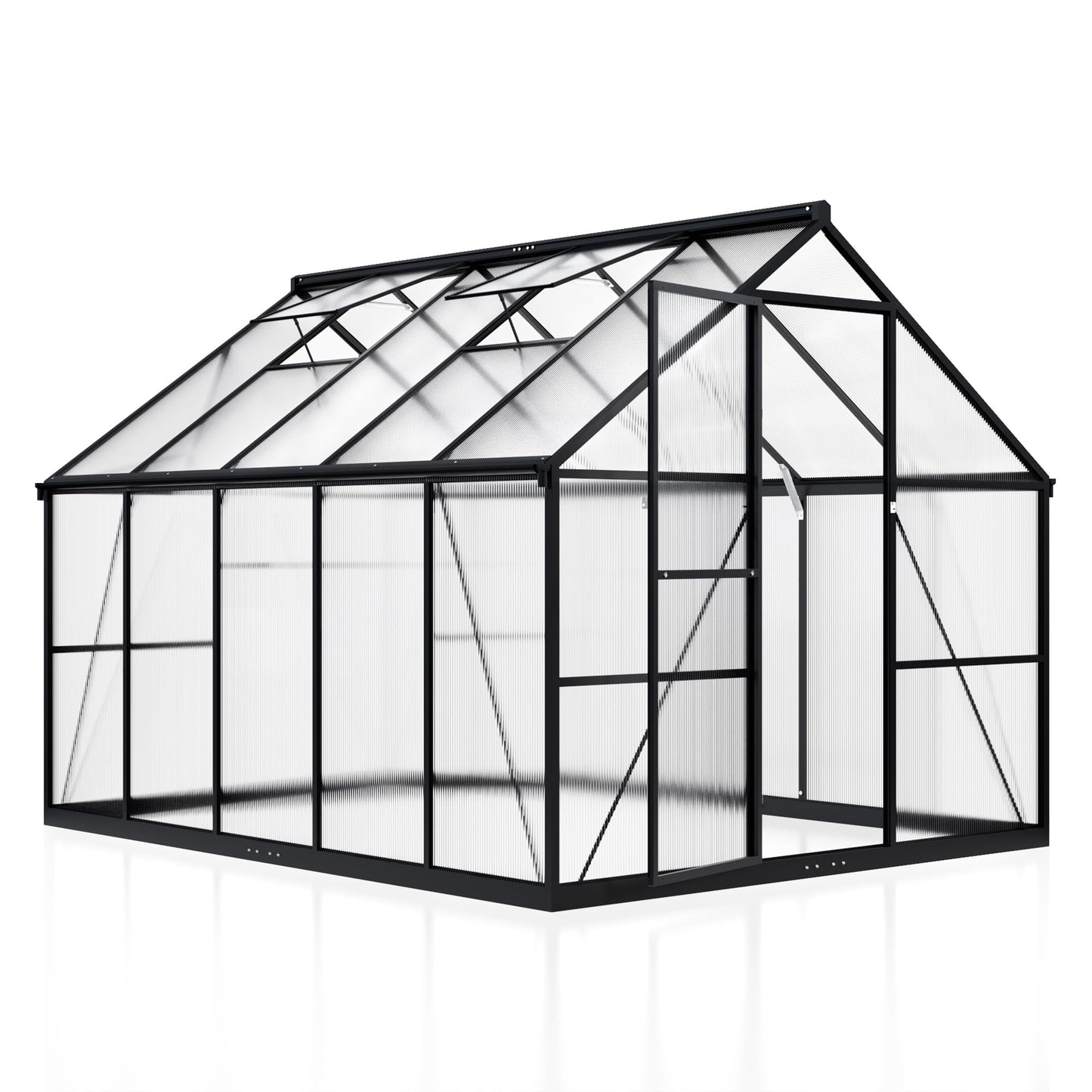 AirWire 8x10 FT Greenhouse for Outdoors, Quick Setup Polycarbonate Green House with Roof Vent, Aluminum Large Walk-in Greenhouse for Outside Garden Backyard, Black