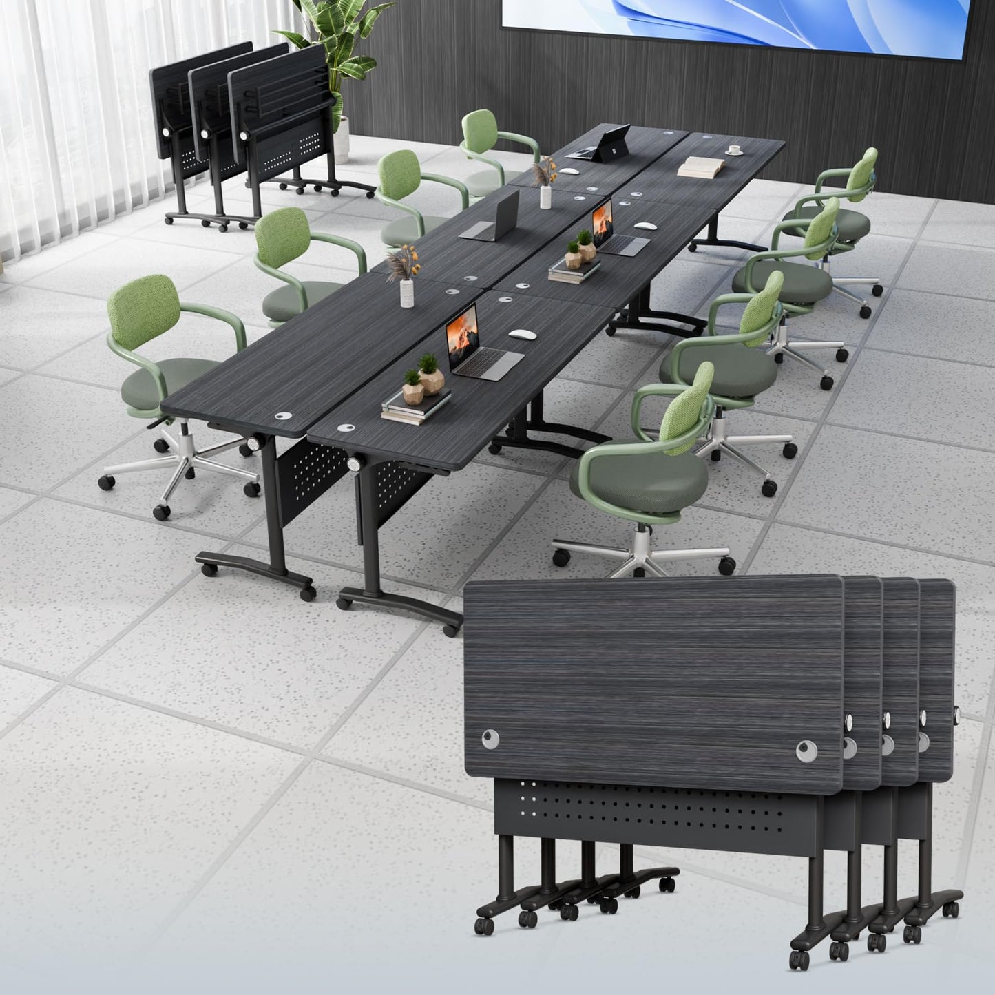 rzoizwko 2 Pack Folding Conference Table with Wheels,Heavy-Duty Flip-Top Foldable Conference Training Table System,Rolling Conference Room Tables for Office, Classroom Meeting Rooms