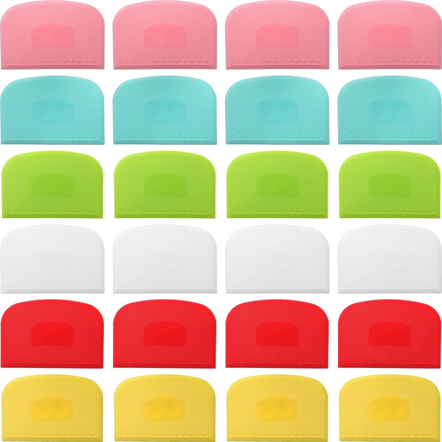 Uiifan 24 Pcs Plastic Bench Scraper with Scale Flexible Dough Multipurpose Cake Cutter Pizza Dough Spatula Food Scraper Tool Gift for Bread Pastry Fondant Icing, 6 Colors