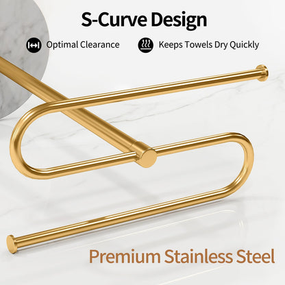 STWWO Countertop Towel Stand Free Standing with Marble Base, S-Shape Hand Towel Stand for Bathroom Stainless Steel Rust-Proof, Hand Towel Holder Standing for Kitchen Vanity Countertop (Gold)
