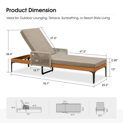 PURPLE LEAF 2 Piece Outdoor Chaise Lounge Patio Lounge Chair Recliner with Rattan Armrest and Cushion for Poolside Balcony Backyard, Tqupe