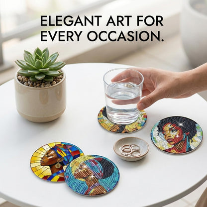 8 PCS Black Girl Diamond Art Coasters Kits for Adults - 4 Inch DIY Diamond Painting Coasters, Artistic African American Women 5D Mandala Crafts for Fun DIY Experience, Beginners, Gift