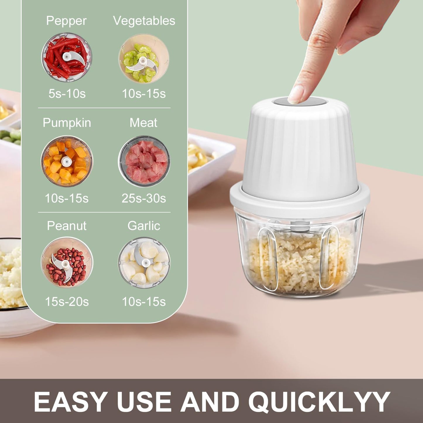 400ML Electric Garlic Chopper, 6 Blades Garlic Grinder Mini Vegetable Chopper, USB Portable Veggie Chopper, Onion Mincer, Food Processor for Ginger, Chili, Fruit, Meat