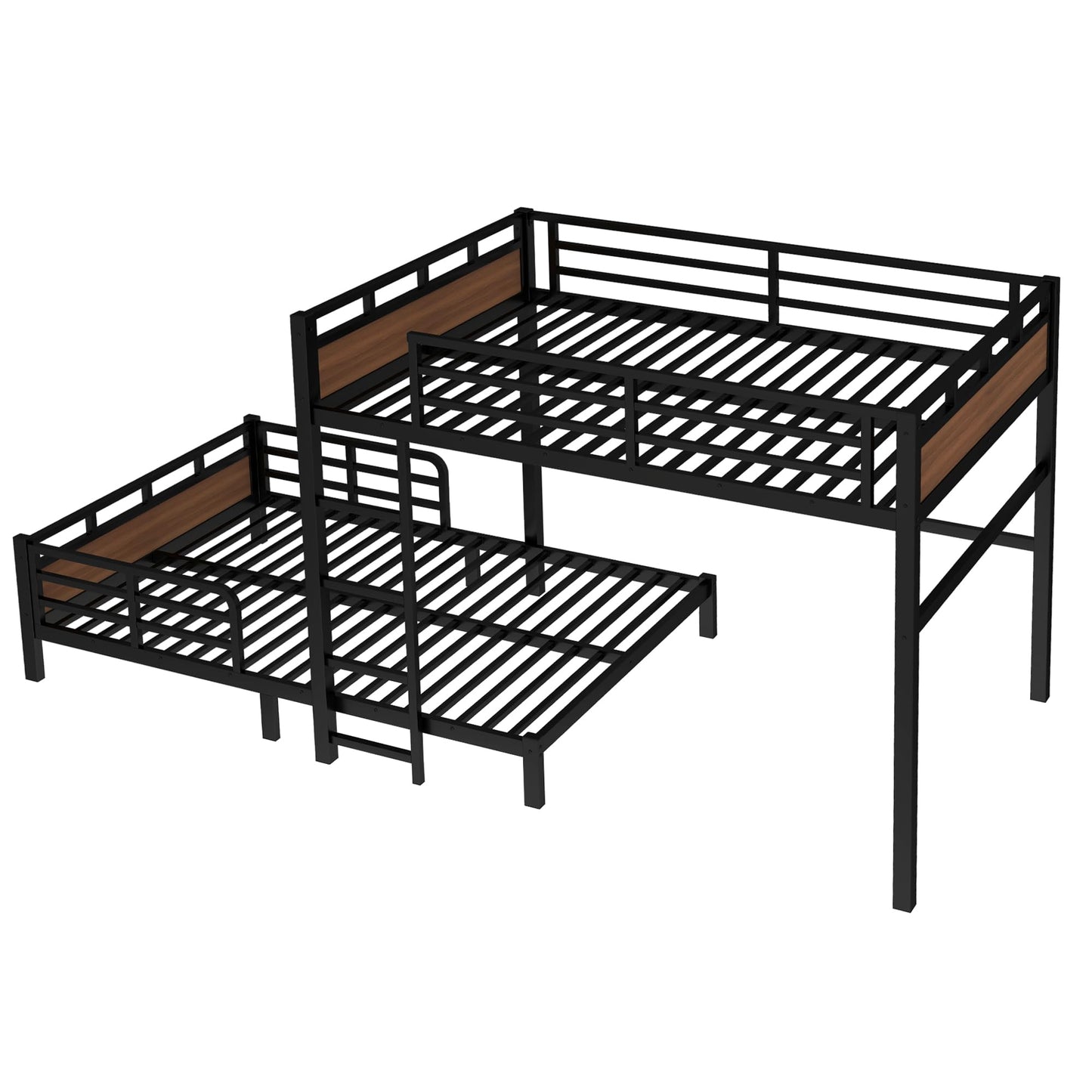 Bellemave Detachable Bunk Bed Queen Over Queen, Metal Bunk Bed with Guardrails, Queen Size Loft beds for Kids, Teens & Adults（Walnut Color）