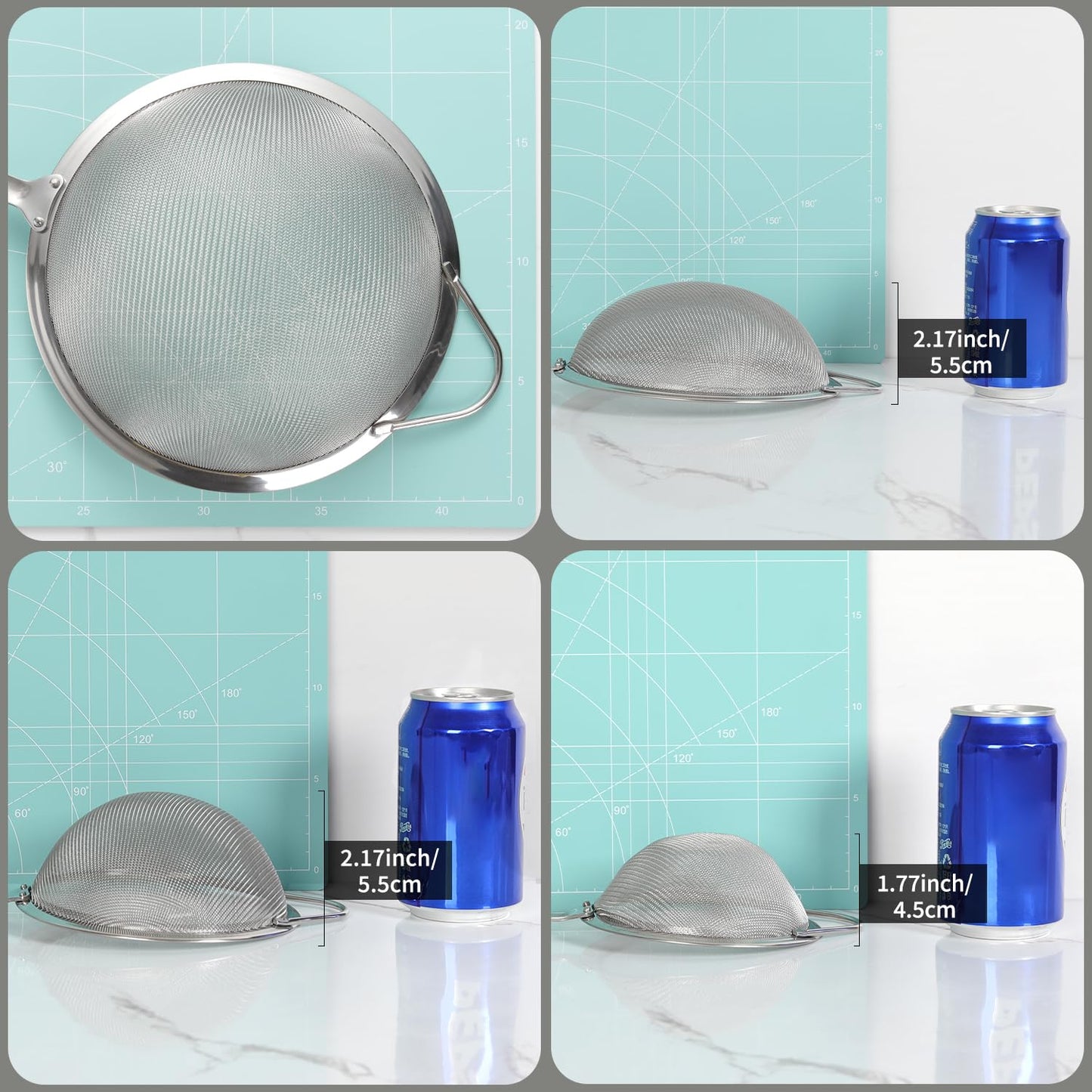 Stainless Steel Fine Mesh Strainer Set (3 Sizes 12/14/18cm, 40 Mesh) – 304 Food Grade, For Pasta, Rice, Flour & Tea – Reinforced Handle, Hook Rest, Heat-Safe Grip, Dishwasher Safe