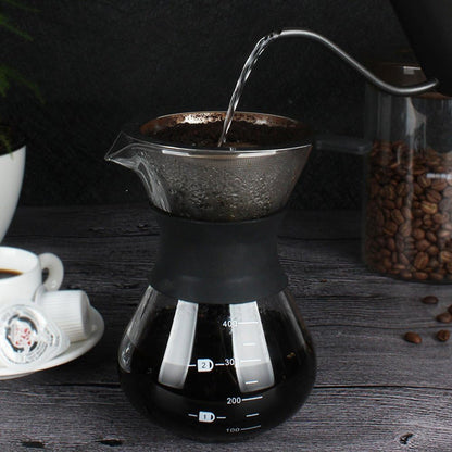 Zopsc 400ml Manual Hand Drip Glass Coffee Maker Pot with Stainless Steel Filter, Tick Marks, Fine Mesh, Suitable for