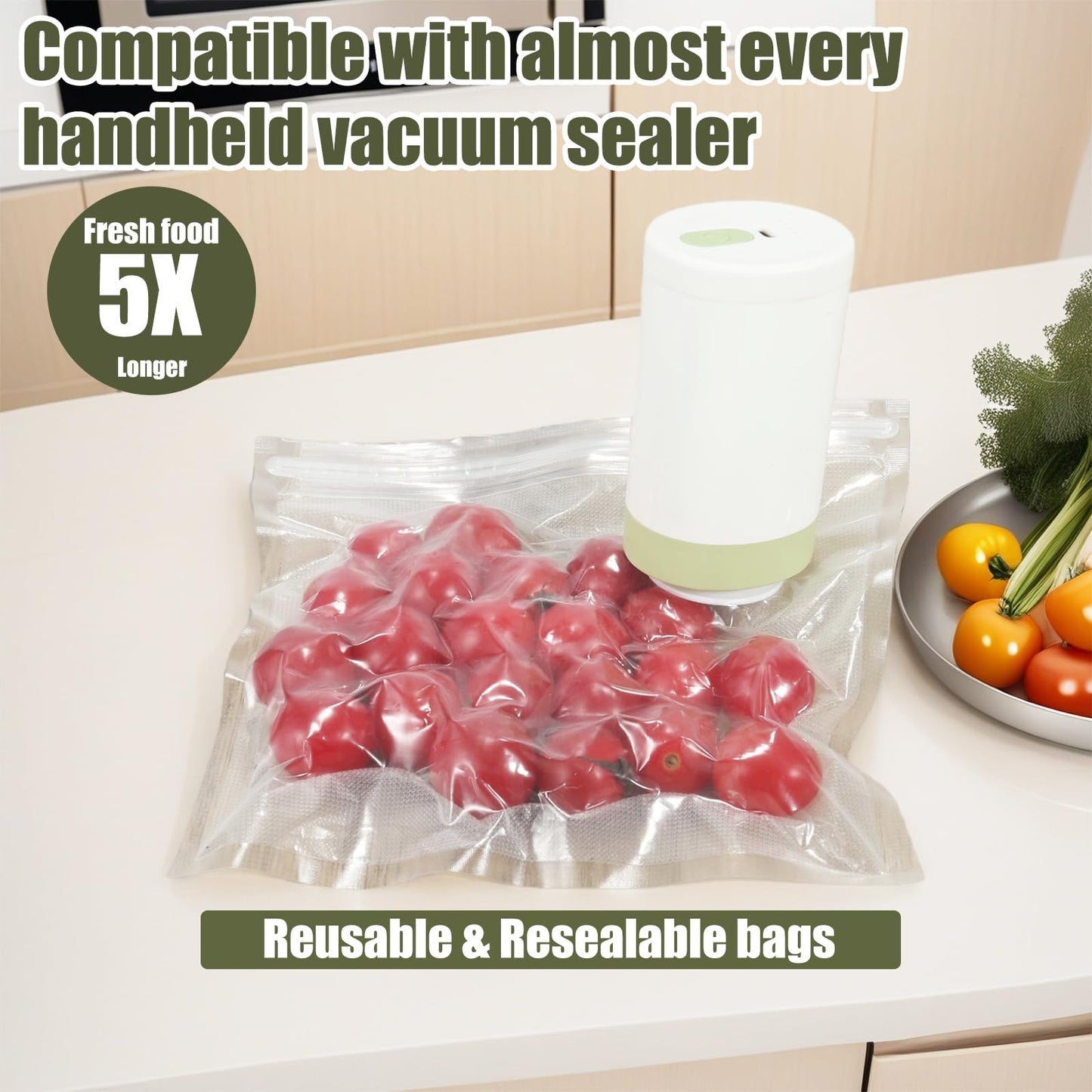 40PCS Reusable vacuum seal bags for food - 20PCS Large (13.4×10.2") And 20PCS Small (8.3×8.7") Compact Vacuum Sealer Bags, Leak-Proof Odor-Resistant for Refrigerator Outdoor Travel Food Storage