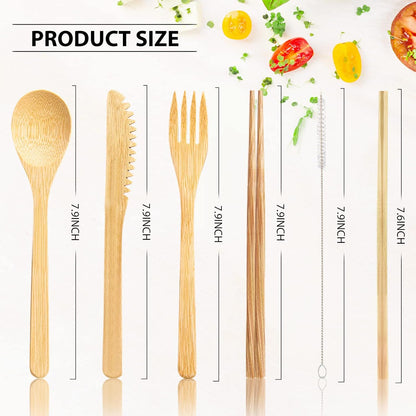 Boao 4 Sets Bamboo Utensils, Reusable Wooden Cutlery Set with Portable Case for Travel, Hiking, and Camping