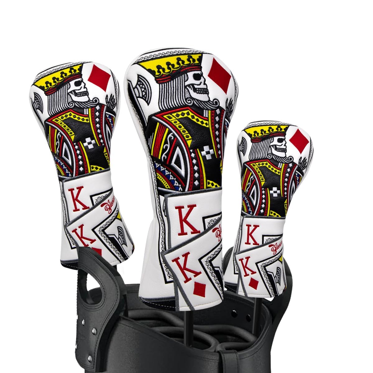 BAIRBRE Golf Club Covers - Poker Diamond King Driver Covers Fariway Wood Headcovers 3 Wood Hybrid Head Cover for Most Brands