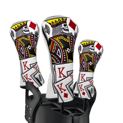 BAIRBRE Golf Club Covers - Poker Diamond King Driver Covers Fariway Wood Headcovers 3 Wood Hybrid Head Cover for Most Brands