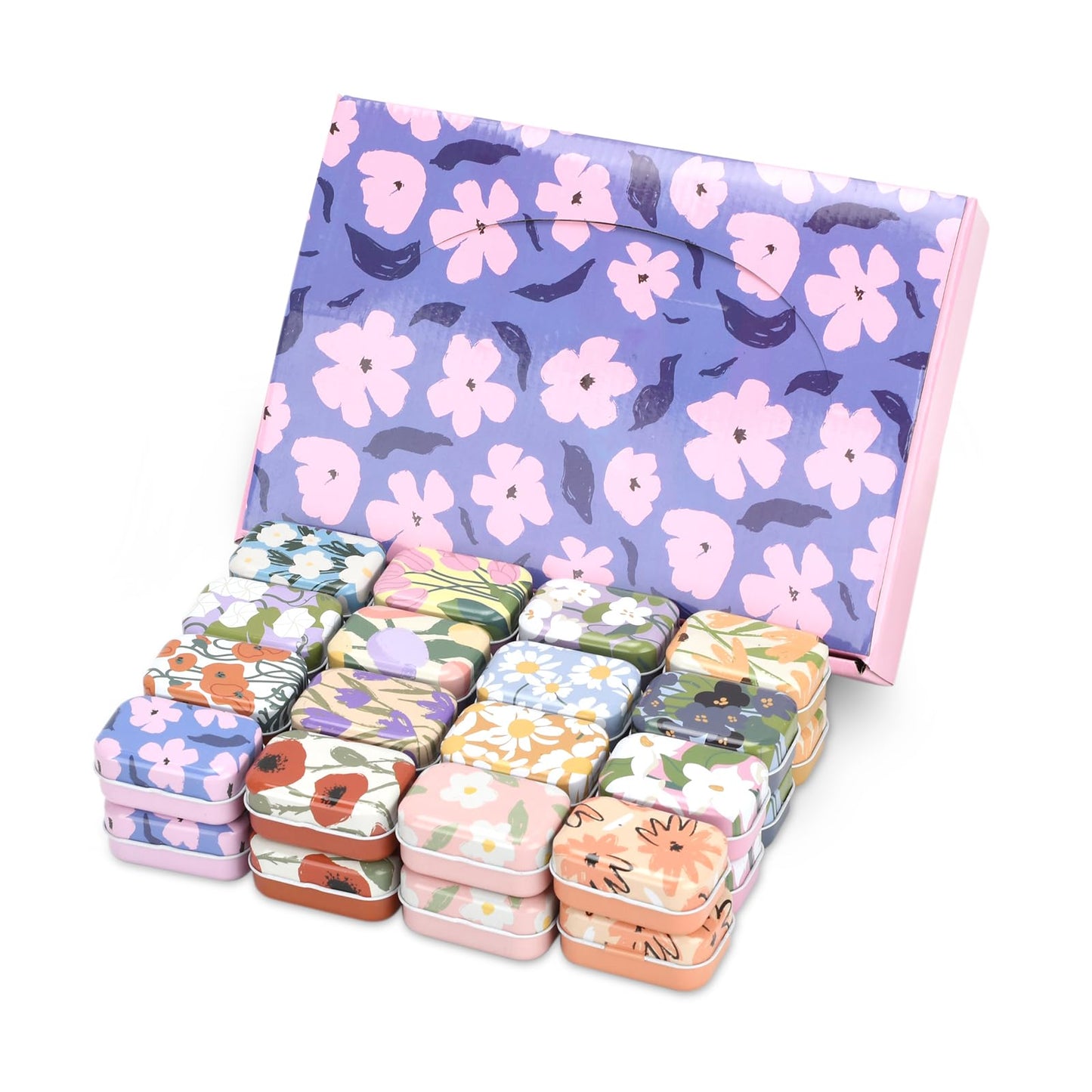 YGFRSTO 32 Pack Mini Floral Tin Boxes with Hinged Lids - Compact Storage Boxes for Small Items, Gift Wrap, Pill Cases or Mint Tins