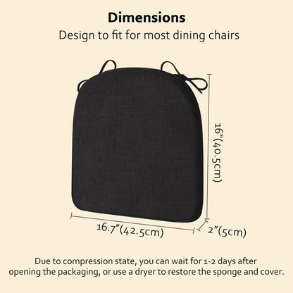 ELFJOY Chair Cushions for Dining Chairs Non-Slip Kitchen Chair Cushions Set of 6 Seat Cushion with Ties for Indoor Kitchen Dining Office Black