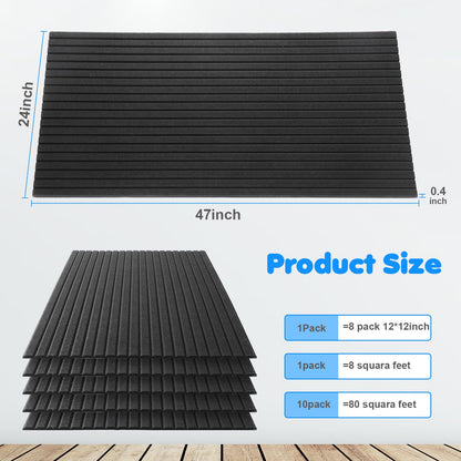10 Pack 47x24 Inch Acoustic Wall Panels, Large Self Adhesive Sound Absorbing Panels for Home, Bedroom, Gaming Room, Studio & Office, High Density Noise Dampening Wall Decor for Echo Reduction, Black