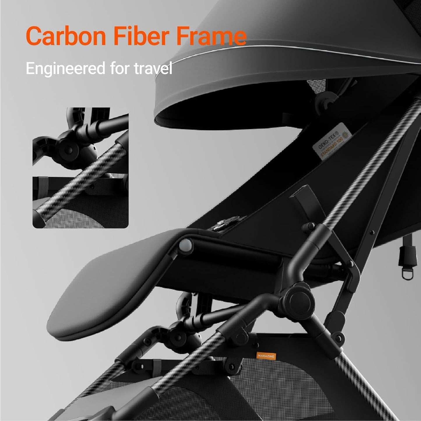 MAMAZING Ultra Air Lightweight Baby Travel Stroller with Carbon Fiber Frame, Compact & Airplane-Friendly, One-Handed Fold, 11.6 lbs, Perfect for Toddlers, Organizer & Cushion Included, Jet