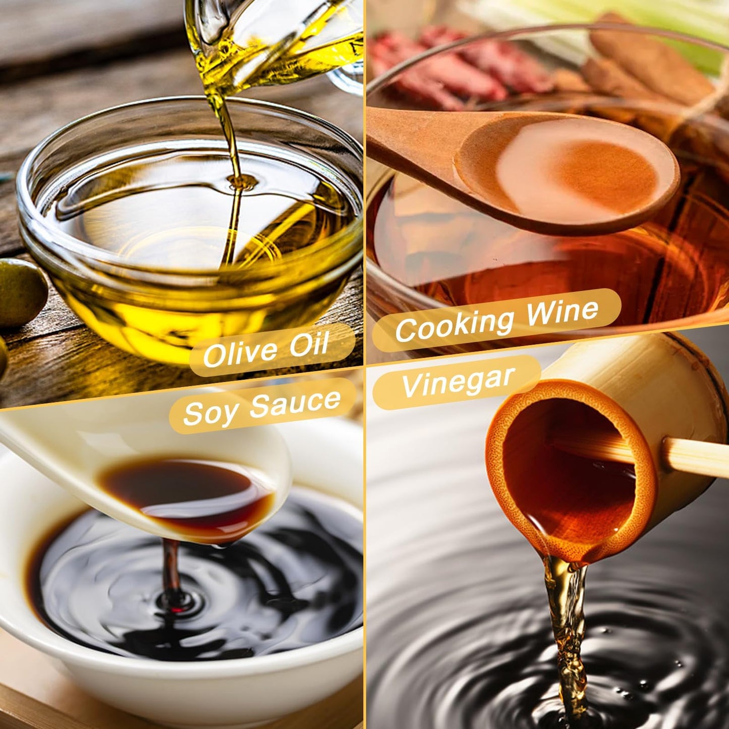 TFPOGOLD Olive Oil Dispenser Bottle - 500ml Glass Oil and Vinegar Bottles Set for Kitchen with 2 Stainless Steel Pourers, Funnel, Brush and 2 Labels, Kitchen Oil Bottles with Drip-Free Design