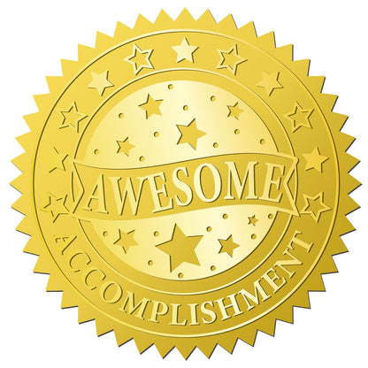 CRASPIRE 408Pcs Awesome Accomplishment Gold Foil Embossed Stickers 2" Planet Self Adhesive Envelopes Seals Round Labels for Wedding Invitation Corporation Graduation Certificates Diplomas Gift Award