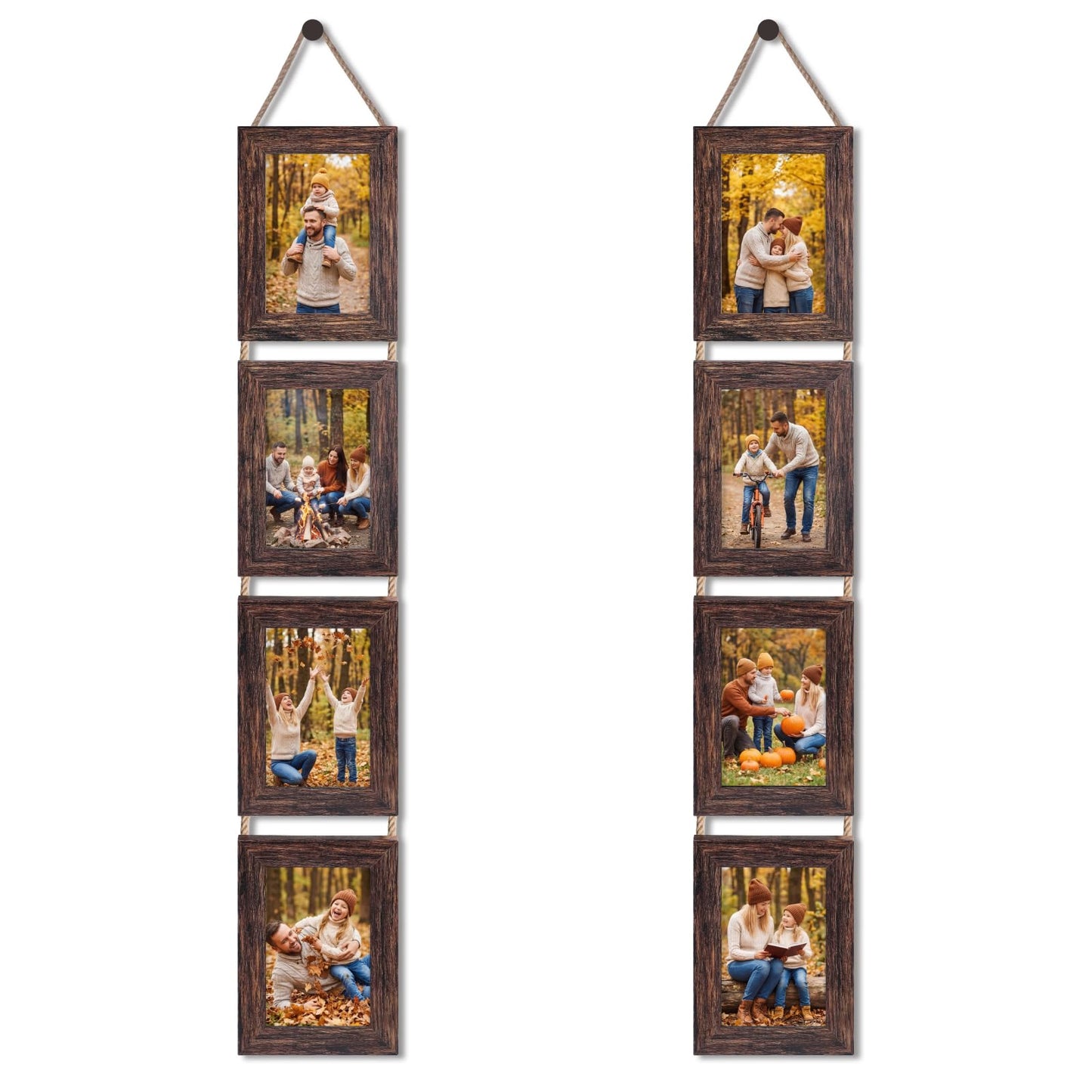 QUTREY 4x6 Collage Picture Frames, 8 Openings Vertical Hanging Photo Frame Set of 2, 4 by 6 inch Multi Picture Frames for Wall, Distressed Brown