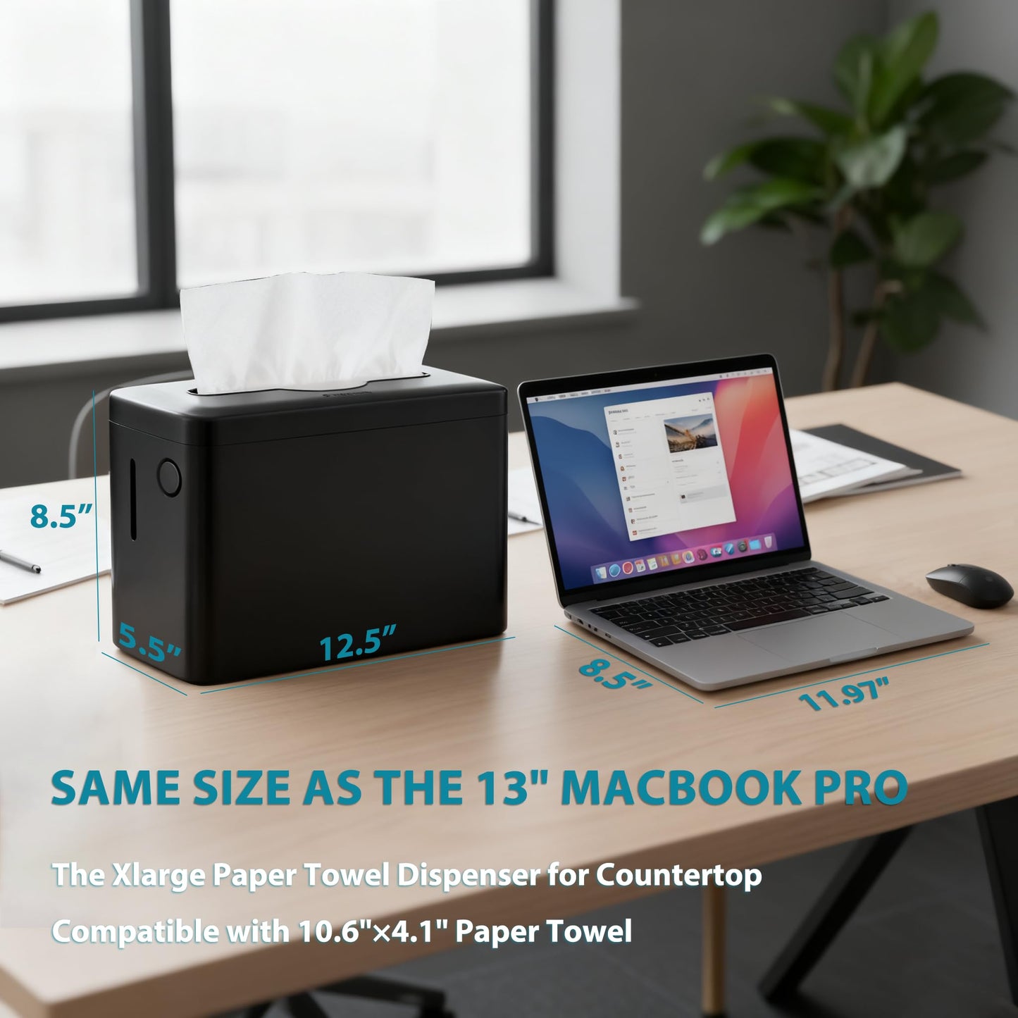 Multifold Paper Towel Dispenser Countertop, Heavy Duty Wide-Design, 300-Sheet Large Capacity Black Paper Towel Holder, Compatible with Tork, AmazonCommercial, Kleenex, Scott, Pacific Multifold Towels